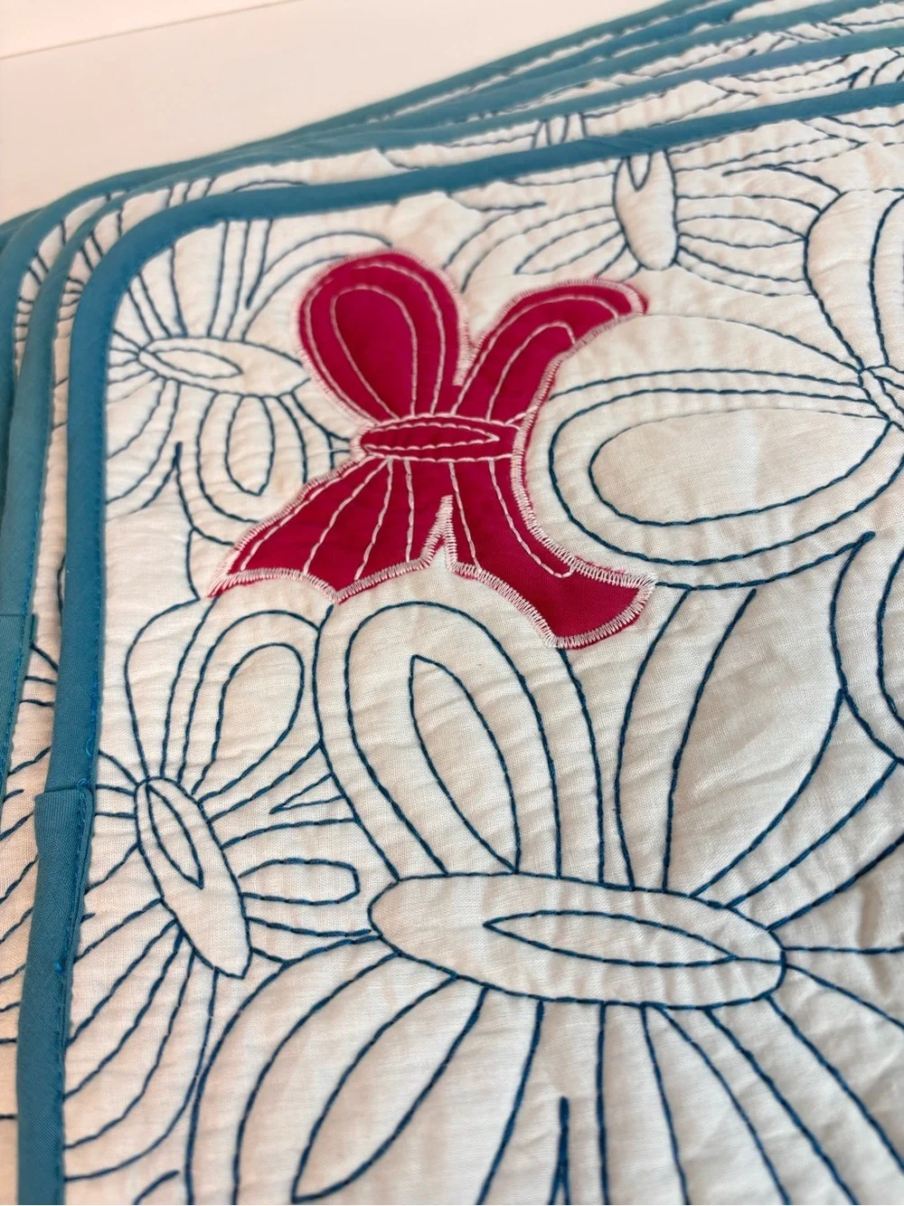 VTG Pier 1 Quilted‎ Placemat Set Teal Trim and Multicolor Butterfly Appliqués